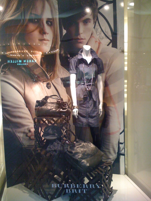 burberry's windows...polished & showing off their bags